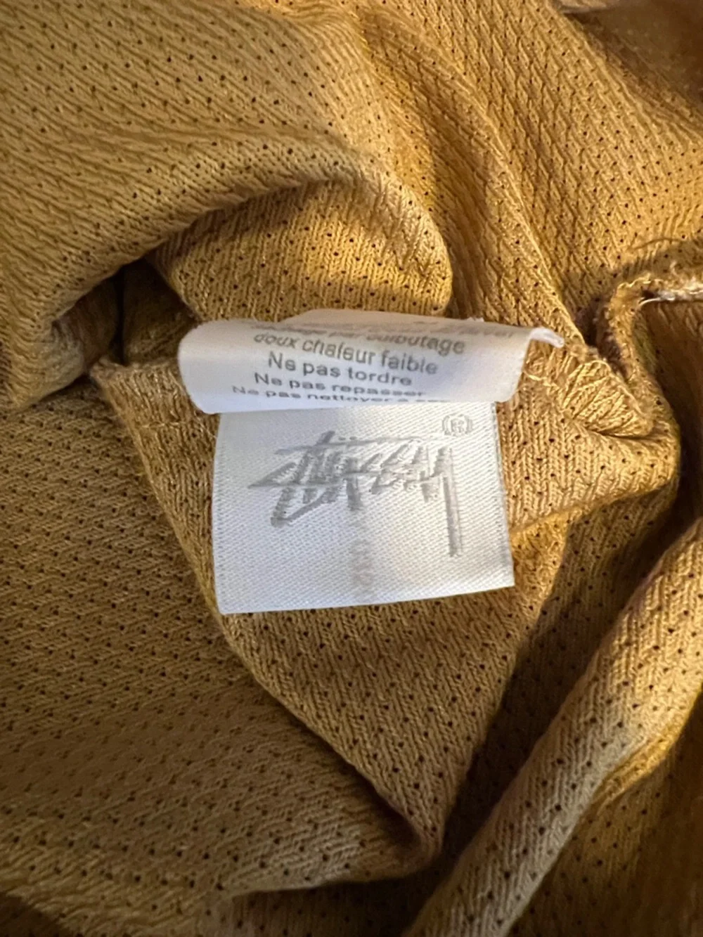 Stussy Mustard Short Sleeve Logo Tee with Black & White Ringer Trim - Picture 3 of 6
